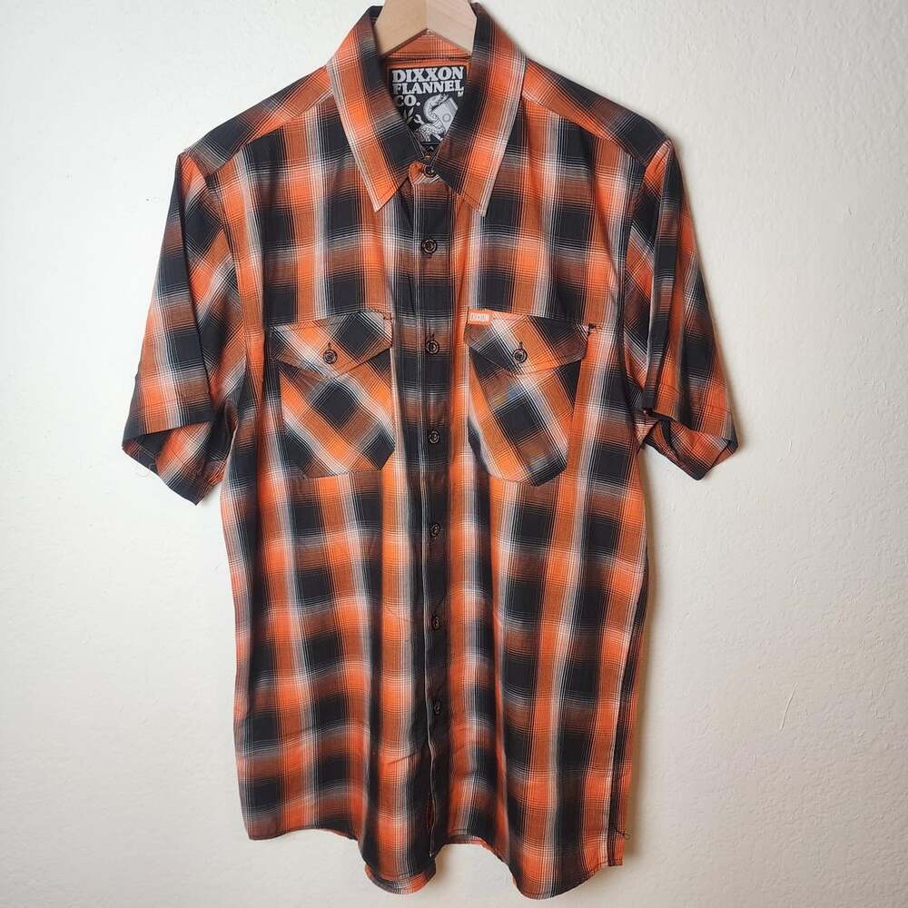 Dixxon The Piston Shirt Mens Medium Orange Black Plaid D-Lux Bamboo Blend Casual